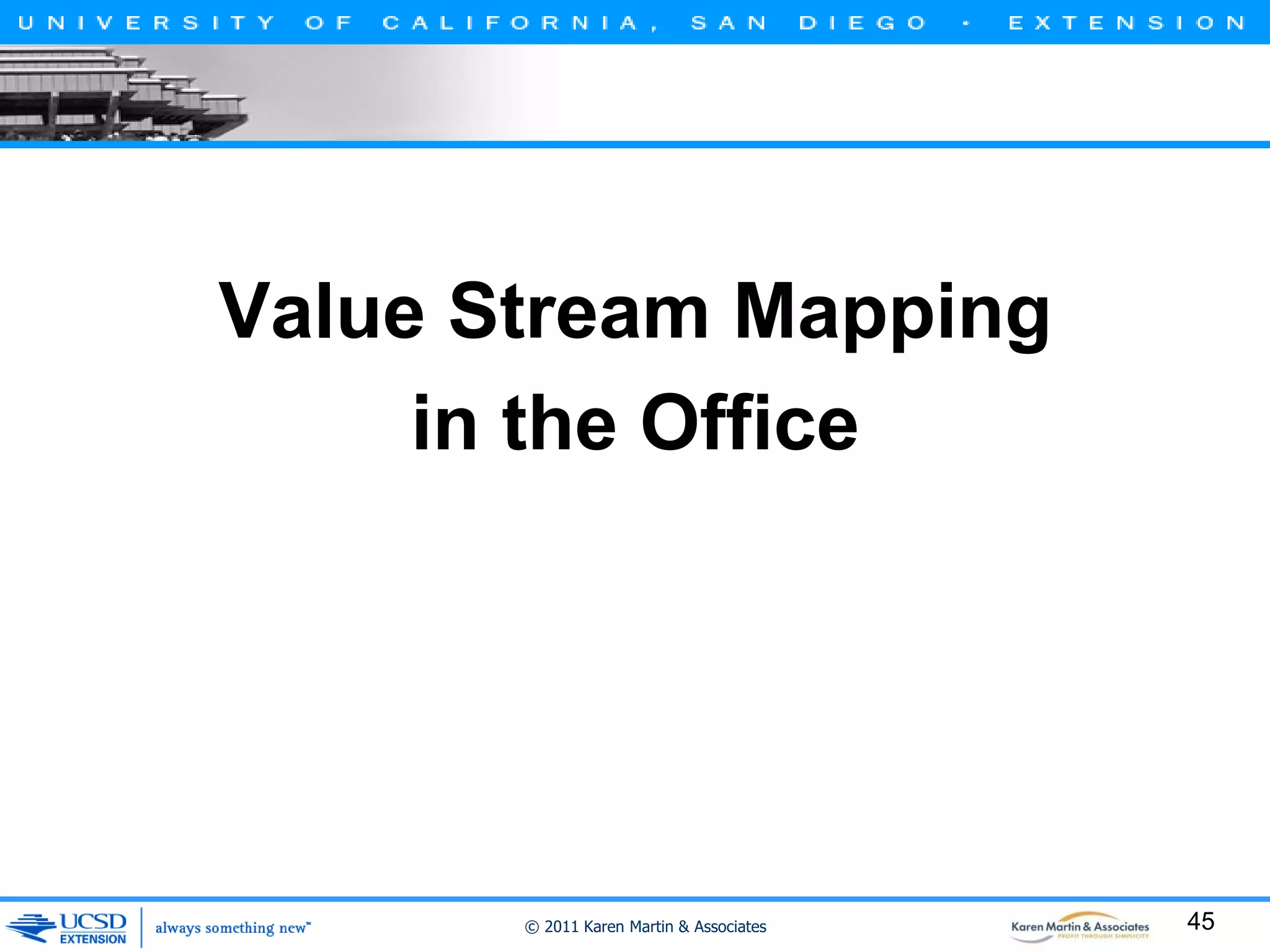 Value Stream Mapping
in the Office

© 2011 Karen Martin & Associates

45

 
