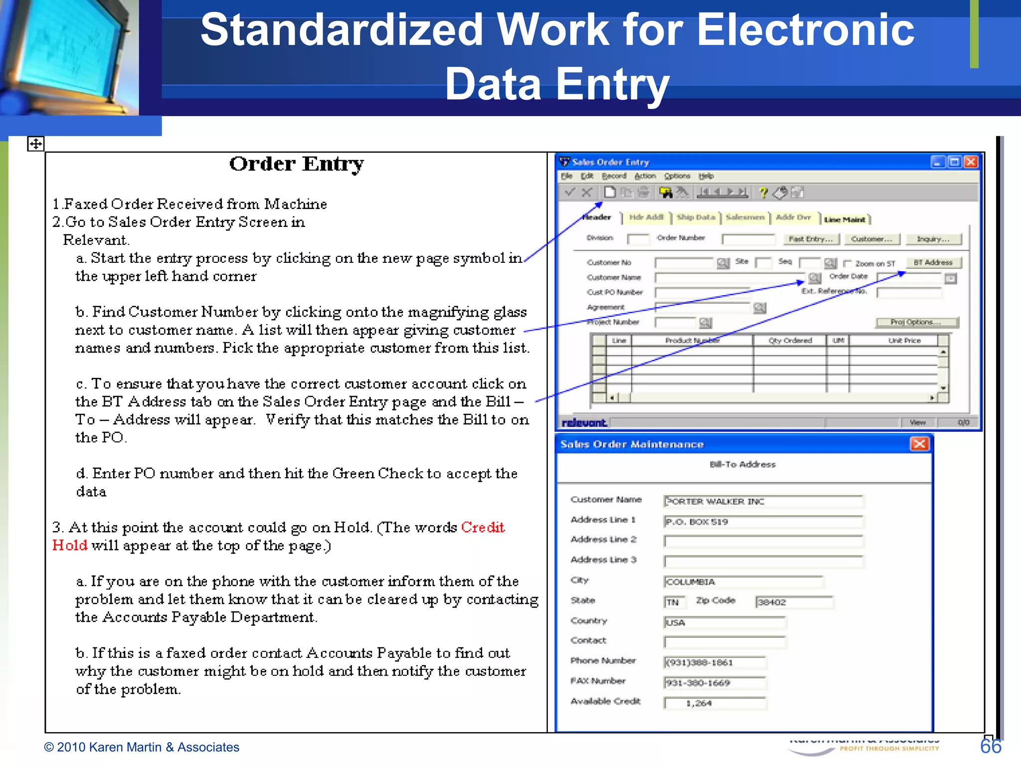 Standardized Work for Electronic
Data Entry

© 2010 Karen Martin & Associates

66

 