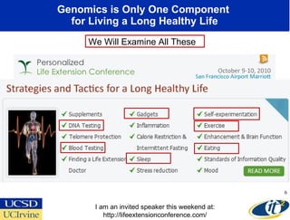 Genomics is Only One Component  for Living a Long Healthy Life I am an invited speaker this weekend at: http://lifeextensi...