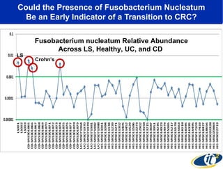Could the Presence of Fusobacterium Nucleatum
Be an Early Indicator of a Transition to CRC?

LS

Fusobacterium nucleatum Relative Abundance
Across LS, Healthy, UC, and CD
Crohn’s

 
