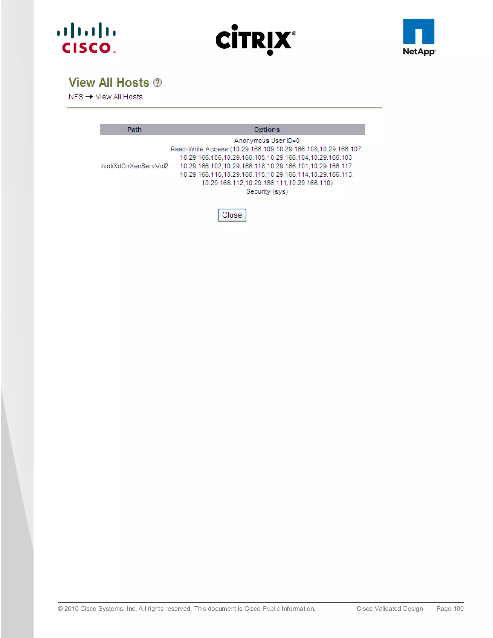 © 2010 Cisco Systems, Inc. All rights reserved. This document is Cisco Public Information.   Cisco Validated Design   Page 100
 