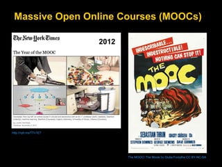Massive Open Online Courses (MOOCs)
2012

http://nyti.ms/TTn1E7

The MOOC! The Movie by Giulia Forsythe CC BY-NC-SA

 