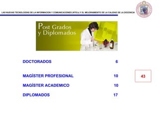 DOCTORADOS   6  MAGÍSTER PROFESIONAL   10 MAGÍSTER ACADEMIC O  1 0 DIPLOMADOS     17 43 