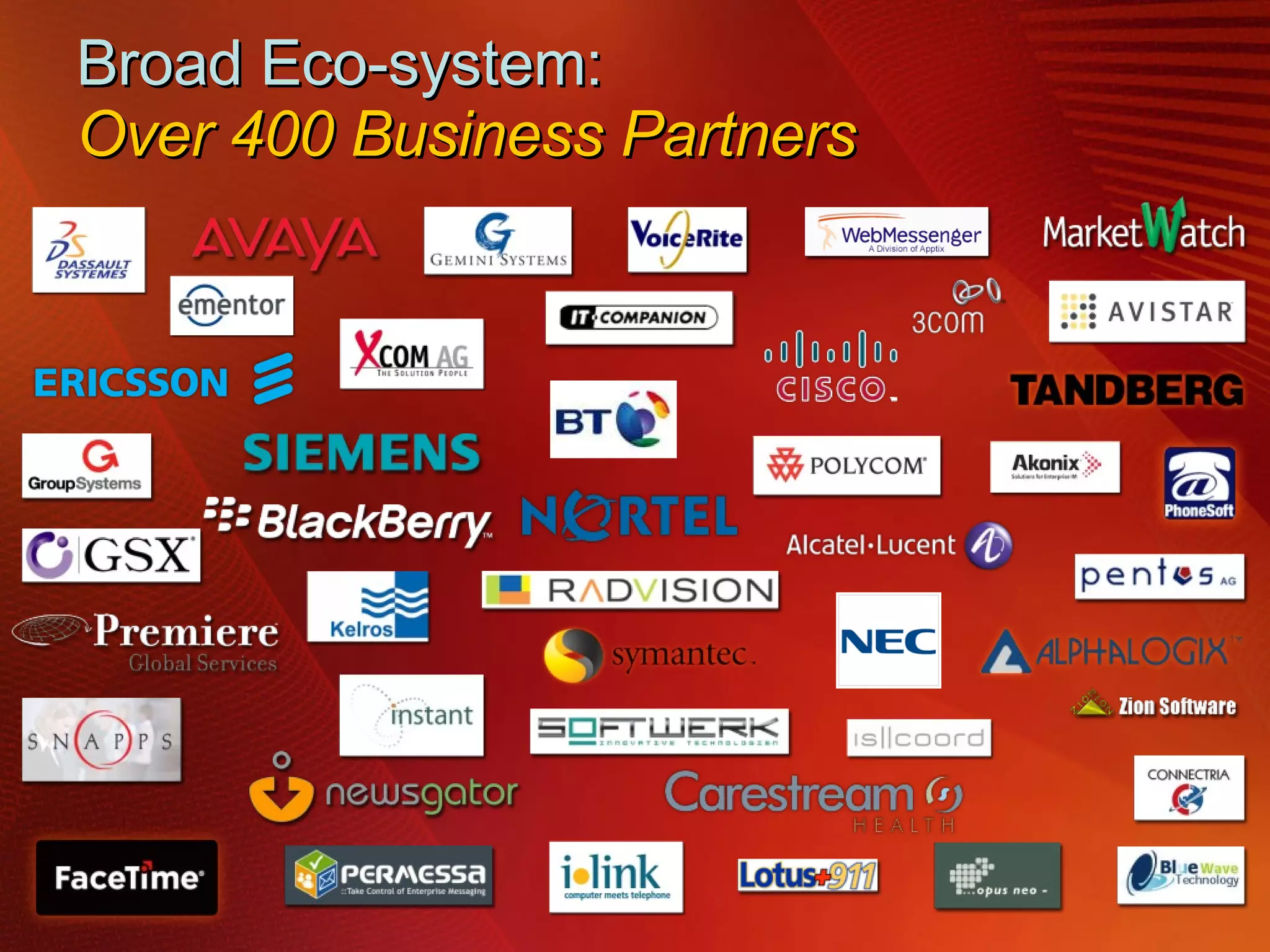 Broad Eco-system:  Over 400 Business Partners 