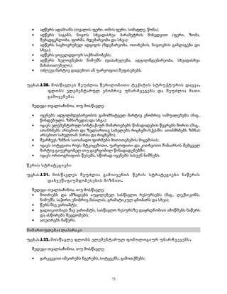 · აღწერს ადამიანს (თვალის ფერი, თმის ფერი, სიმაღლე, წონა); 
· აღწერს საგანს, ნივთს სხვადასხვა პარამეტრის მიხედვით (ფერი, ზომა, 
შემადგენლობა, ფორმა, მდებარეობა და სხვა); 
· აღწერს საცხოვრებელ ადგილს (მდებარეობა, ოთახების, ნივთების განლაგება და 
სხვა); 
· აღწერს ყოველდღიურ საქმიანობებს; 
· აღწერს ხელოვნების ნიმუშს (დასახელება, ადგილმდებარეობა, სხვადასხვა 
მახასიათებელი); 
· იძლევა მარტივ დადებით ან უარყოფით შეფასებებს. 
უცხ.ს.I.20. მოსწავლეს შეუძლია წერილობითი ტექსტის სტრუქტურის დაცვა , 
ფლობს ელემენტარულ ენობრივ უნარ-ჩვევებს და შეუძლია მათი 
გამოყენება. 
შედეგი თვალსაჩინოა, თუ მოსწავლე: 
· იყენებს ადგილმდებარეობის გამომხატველ მარტივ ენობრივ საშუალებებს (მაგ., 
წინდებულს, ზმნიზედას და სხვა); 
· იცავს ელემენტარულ სინტაქსურ მიმართებებს წინადადების წევრებს შორის (მაგ., 
ათანხმებს არსებით და ზედსართავ სახელებს რიცხვში/სქესში; ათანმხმებს ზმნას 
არსებით სახელთან პირსა და რიცხვში); 
· შეარჩევს ზმნის სათანადო ფორმებს მითითებების მიცემისას; 
· იცავს სიტყვათა რიგს მტკიცებითი, უარყოფითი და კითხვითი შინაარსის შემცველ 
მარტივ გაუვრცობელ თუ გავრცობილ წინადადებებში; 
· იცავს ორთოგრაფიის წესებს, სწორად იყენებს სასვენ ნიშნებს. 
წერის სტრატეგიები 
უცხ.ს.I.21. მოსწავლეს შეუძლია გამოიყენოს წერის სტრატეგიები ნაწერის 
დახვეწა-გაუმჯობესების მიზნით. 
შედეგი თვალსაჩინოა, თუ მოსწავლე: 
· მოიძიებს და ამზადებს აუცილებელ სასწავლო რესურსებს (მაგ., ლექსიკონს, 
ნიმუშს, საჭირო ენობრივ მასალას, გრამატიკულ ცნობარს და სხვა); 
· წერს შავ ვარიანტს; 
· გადაიკითხავს შავ ვარიანტს, სასწავლო რესურსზე დაყრდნობით ამოწმებს ნაწერს 
და ასწორებს შეცდომებს; 
· ათეთრებს ნაწერს. 
მიმართულება: ლაპარაკი 
უცხ.ს.I.22. მოსწავლე ფლობს ელემენტარულ ფონოლოგიურ უნარ-ჩვევებს. 
შედეგი თვალსაჩინოა, თუ მოსწავლე: 
· გარკვევით იმეორებს ბგერებს, სიტყვებს, გამოთქმებს; 
75 
 