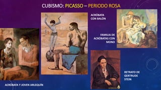 CUBISMO: PICASSO – PERIODO ROSA
ACRÓBATA Y JOVEN ARLEQUÍN
ACRÓBATA
CON BALÓN
FAMILIA DE
ACRÓBATAS CON
MONO
RETRATO DE
GERTRUDE
STEIN
 