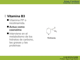 Biología. 2º bachillerato
                               Unidad 5(2). Las enzimas




 Vitamina B3
  Vitamina PP o
   ni...