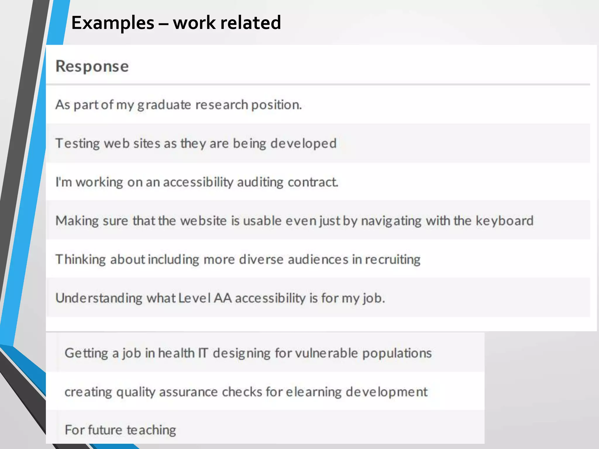 Examples – work related
 