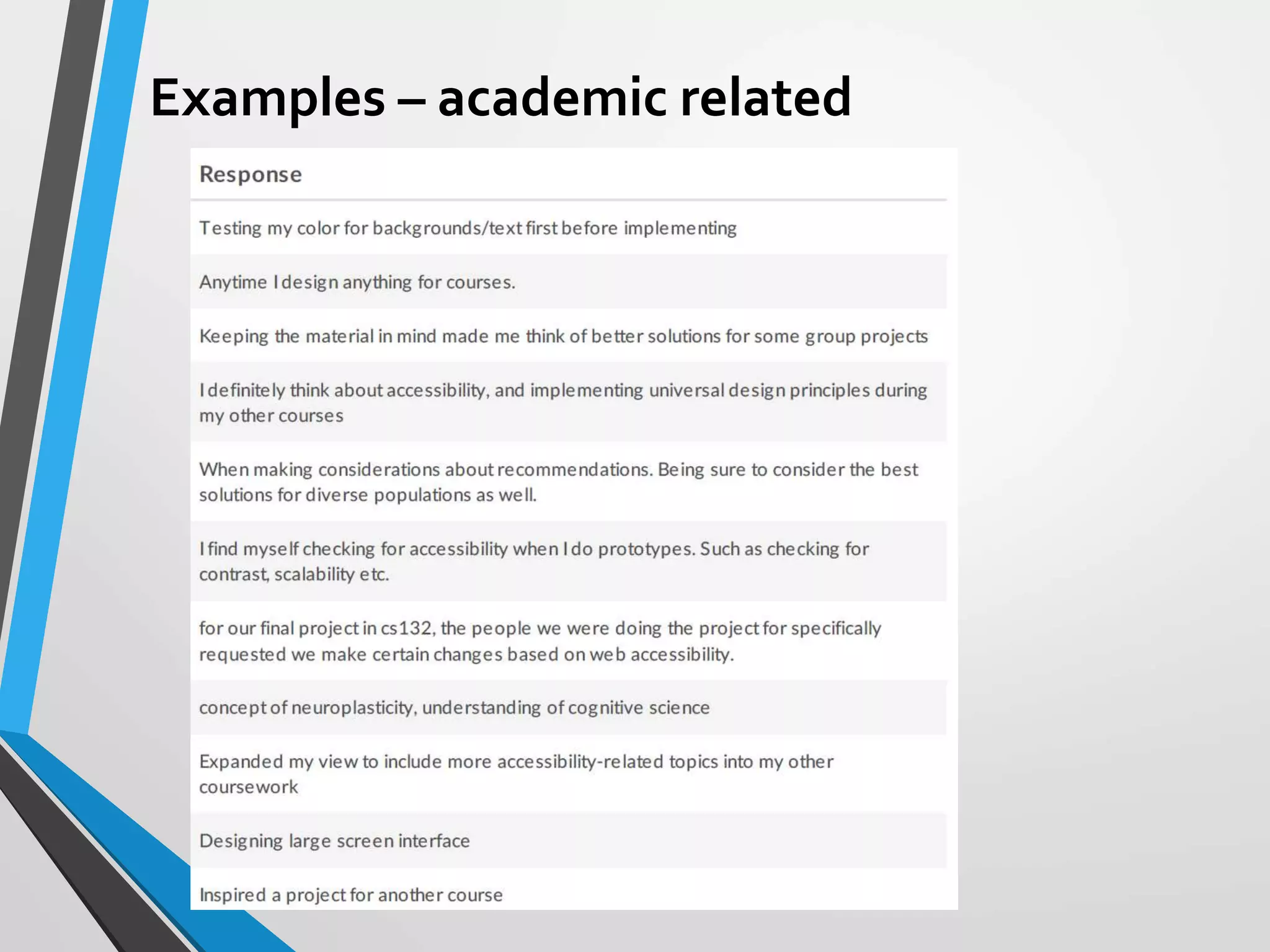 Examples – academic related
 