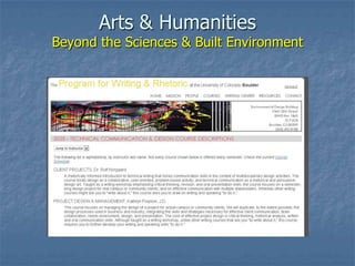 Arts & Humanities

Beyond the Sciences & Built Environment

 