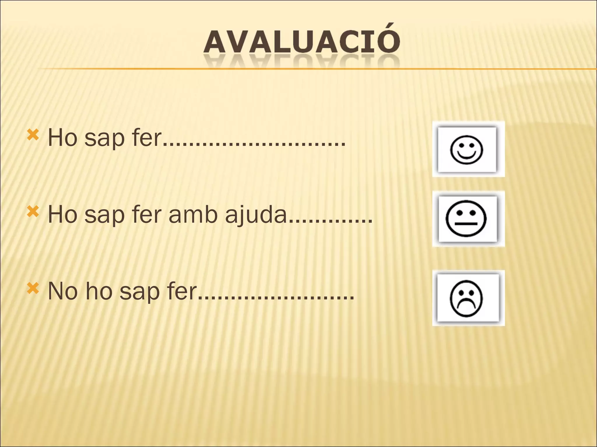 Ho sap fer……………………….  Ho sap fer amb ajuda………….  No ho sap fer……………………  