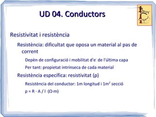 Conductors Poca resistència al desplaçament d'electrons 