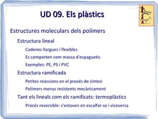 UD 09. Materials no metàl·lics Objectius Didàctics Conèixer les propietats dels diferents materials estudiats i relacionar-ho amb la seva aplicabilitat 
