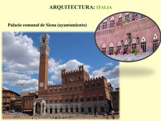 ARQUITECTURA: ALEMANIA
Catedral de Colonia
•  Gran altura y forma puntiaguda de
sus torres y gabletes.
 