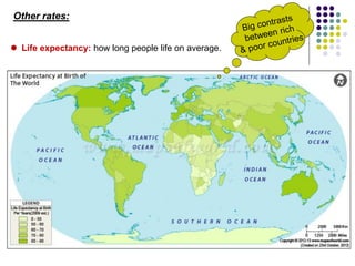  Life expectancy: how long people life on average.
Other rates:
 