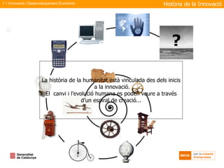 La història de la humanitat està vinculada des dels inicis a la innovació. El  canvi i l’evolució humana es poden veure a través d’un espiral de creació... Història de la Innovació 1.1 Innovació i Desenvolupament Econòmic ? 
