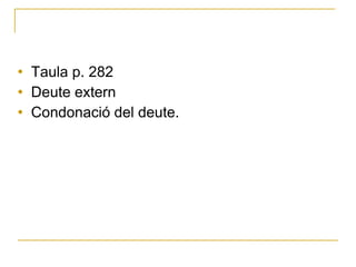 Taula p. 282 Deute extern Condonació del deute. 
