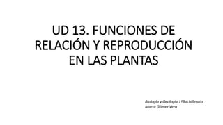 UD 13. FUNCIONES DE
RELACIÓN Y REPRODUCCIÓN
EN LAS PLANTAS
Biología y Geología 1ºBachillerato
Marta Gómez Vera
 