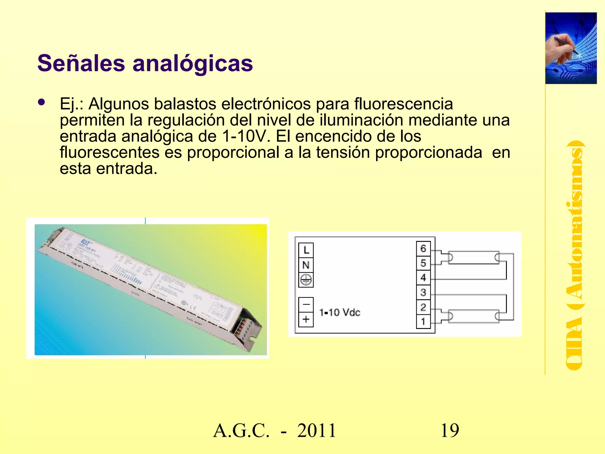 Lazo abierto

Dispositivos de             SISTEMA DE               ACTUADORES
     entrada                 CONTROL




                                                                     CIDA (Automatismos)
                      Percepción que el usuario
                        tiene de la instalación
    USUARIO
                                                       INSTALACIÓN




                  Entrada                         Salida
                                Sist.




                    www.secciona2.tk (2012) 19
 