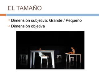 EL TAMAÑO
   Dimensión subjetiva: Grande / Pequeño
   Dimensión objetiva
 