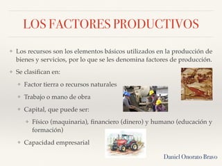 LOS FACTORES PRODUCTIVOS
❖ Los recursos son los elementos básicos utilizados en la producción de
bienes y servicios, por l...