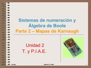 Sistemas de numeración y Álgebra de Boole Parte 2 – Mapas de Karnaugh Unidad 2 T. y P.I.A.E.   