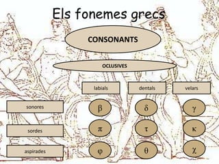 Els fonemes grecs
                 CONSONANTS

                       OCLUSIVES



                  labials          dent...