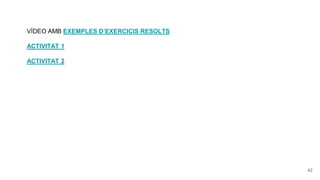 42
VÍDEO AMB EXEMPLES D’EXERCICIS RESOLTS
ACTIVITAT 1
ACTIVITAT 2
 