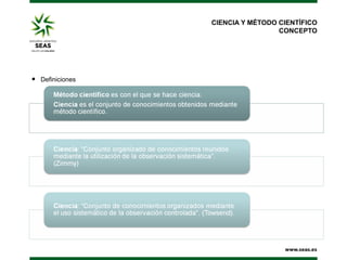 CIENCIA Y MÉTODO CIENTÍFICO
                                    CONCEPTO




•   Definiciones
 