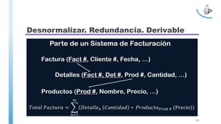 Desnormalizar. Redundancia. Derivable
115
 