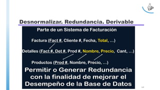 Desnormalizar. Redundancia. Derivable
117
 