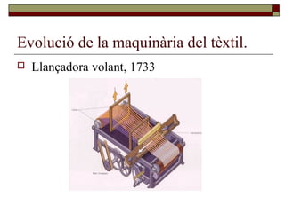 Evolució de la maquinària del tèxtil.
 Llançadora volant, 1733
 