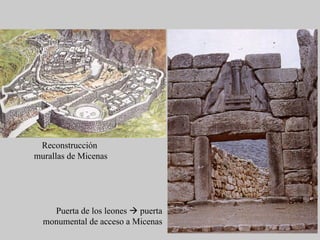 Reconstrucción
murallas de Micenas
Puerta de los leones à puerta
monumental de acceso a Micenas
