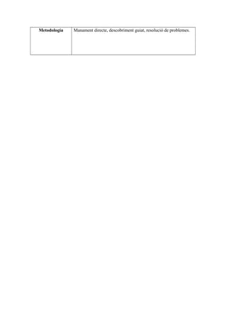 Metodología Manament directe, descobriment guiat, resolució de problemes.
 