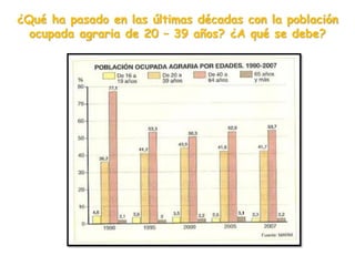 ¿Qué ha pasado en la última década con la población
ocupada agraria de 20 – 39 años? ¿A qué se debe?
 