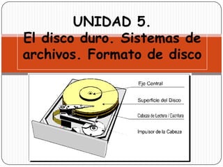 UNIDAD 5.
El disco duro. Sistemas de
archivos. Formato de disco
 