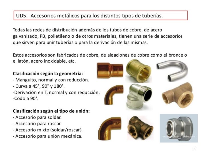 OMUTM UD5 Accesorios metálicos para los distintos tipos de tuberías.
