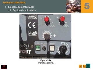 5
Figura 5.24.
Panel de control.
Soldadura MIG-MAGSoldadura MIG-MAG
1.1. La soldadura MIG-MAGLa soldadura MIG-MAG
1.2. Equipo de soldadura1.2. Equipo de soldadura
 