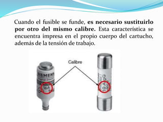 Cuando el fusible se funde, es necesario sustituirlo
por otro del mismo calibre. Esta característica se
encuentra impresa en el propio cuerpo del cartucho,
además de la tensión de trabajo.
 