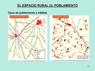 EL ESPACIO RURAL (I): POBLAMIENTO
Tipos de poblamiento o hábitat:
13
 