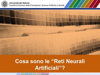 Università del Salento
Facoltà di Scienze della Formazione, Scienze Politiche e Sociali
Cosa sono le “Reti Neurali
Artificiali”?
 