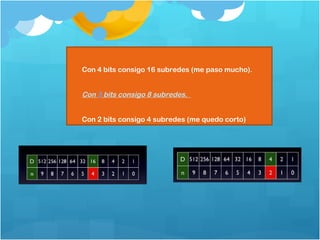 Con 4 bits consigo 16 subredes (me paso mucho). Con  3  bits consigo 8 subredes.  Con 2 bits consigo 4 subredes (me quedo corto)  