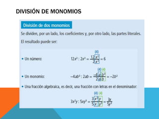 DIVISIÓN DE MONOMIOS
 