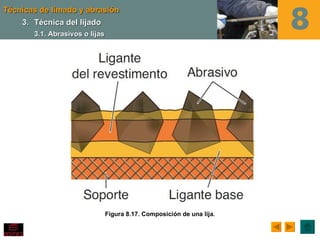 Técnicas de limado y abrasión
    3. Técnica del lijado
       3.1. Abrasivos o lijas




                                Figura 8.17. Composición de una lija.
 