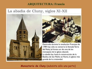 ARQUITECTURA: Francia
Monasterio de Cluny (subsiste sólo una parte)
 