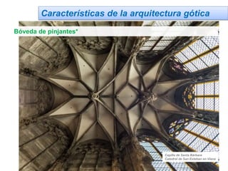 Características de la arquitectura gótica
Bóveda de pinjantes*
Capilla de Santa Bárbara
Catedral de San Esteban en Viena
 
