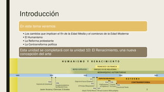 Introducción
En este tema veremos
•Los cambios que implican el fin de la Edad Media y el comienzo de la Edad Moderna
•El Humanismo
•La Reforma protestante
•La Contrarreforma política
Esta unidad se completará con la unidad 10: El Renacimiento, una nueva
concepción del arte
Javier Anzano//Ciencias 2.0ciales 2
 
