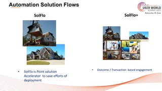 Automation Solution Flows
• SolFlo is Point solution
Accelerator to save efforts of
deployment
SolFlo SolFlo+
• Outcome / Transaction based engagement
 