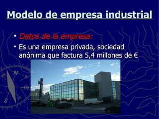 Modelo de empresa industrial Datos de la empresa: Es una empresa privada, sociedad anónima que factura 5,4 millones de € 