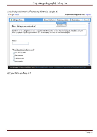ứng dụ ng công nghệ thông tin
Sau đó chọn Summary để xem tổng kết trước khi gửi đi.

Kết quả hiện tại đang là 0

Trang 44

 